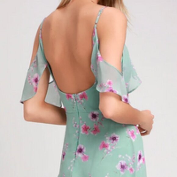 NWT Lulu's Take You There Mint Green Floral Print Maxi Dress sz L - Picture 4 of 16